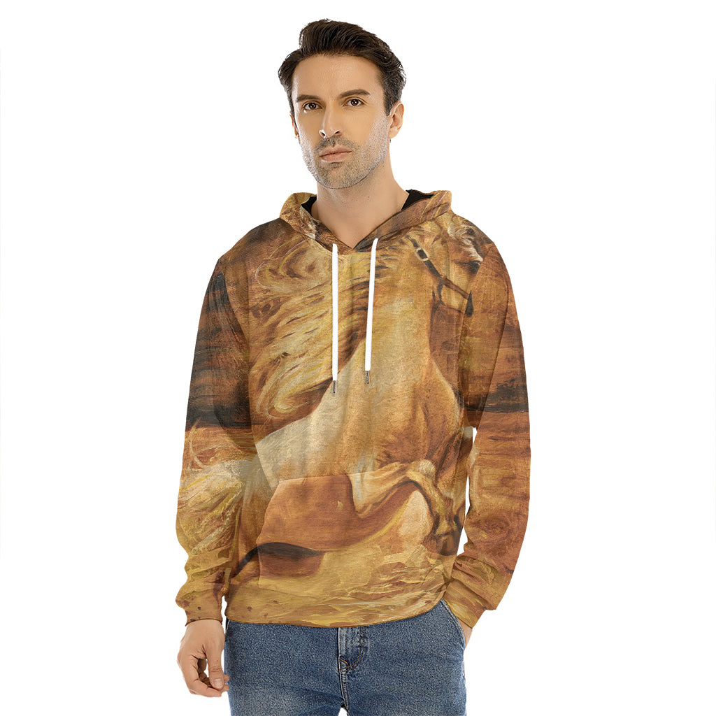 Vintage Horse Painting Print Men's Velvet Pullover Hoodie