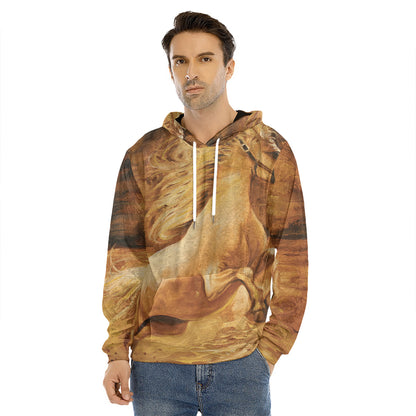 Vintage Horse Painting Print Men's Velvet Pullover Hoodie