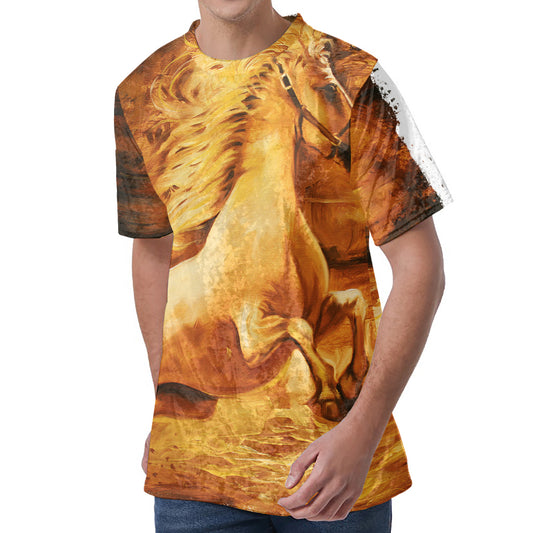 Vintage Horse Painting Print Men's Velvet T-Shirt