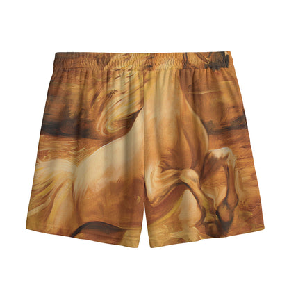 Vintage Horse Painting Print Mesh Shorts