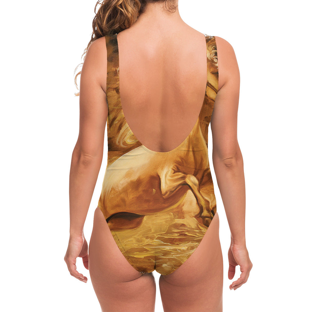 Vintage Horse Painting Print One Piece Swimsuit