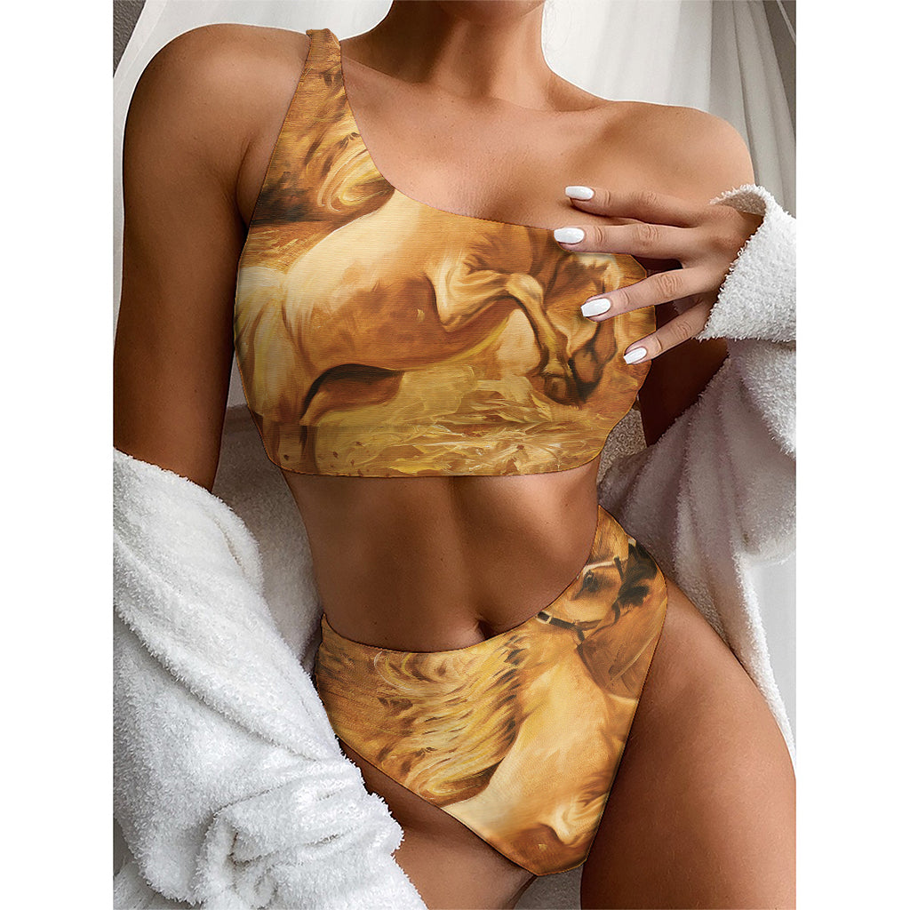 Vintage Horse Painting Print One Shoulder Bikini Top