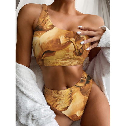 Vintage Horse Painting Print One Shoulder Bikini Top