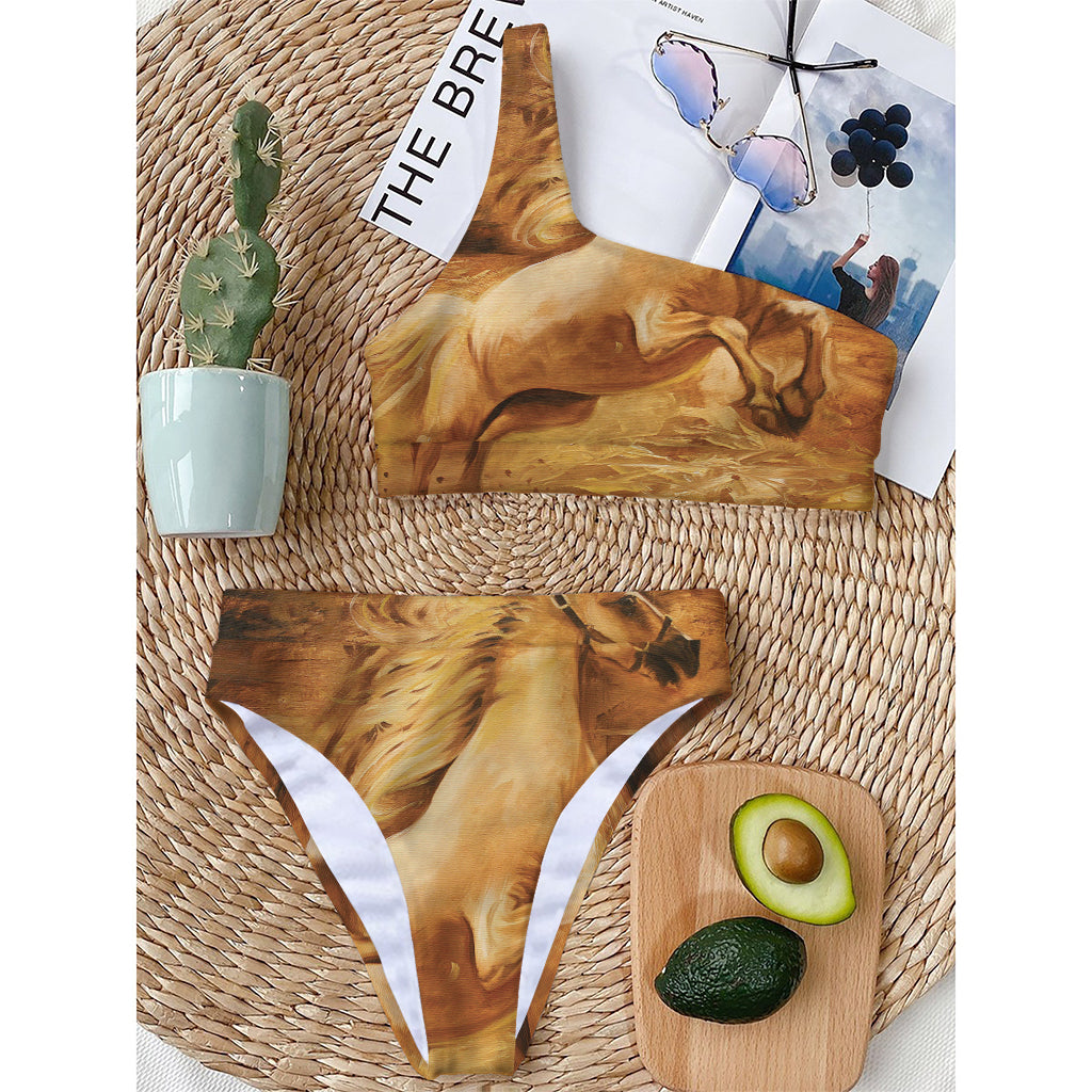 Vintage Horse Painting Print One Shoulder Bikini Top