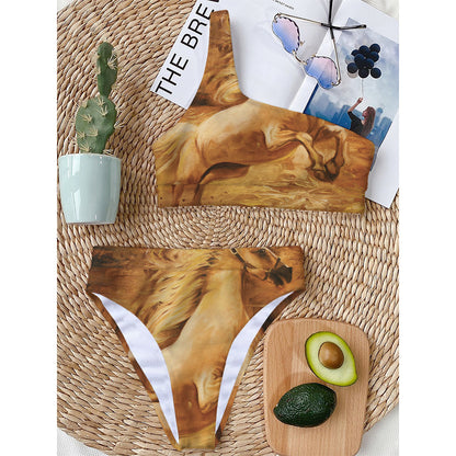 Vintage Horse Painting Print One Shoulder Bikini Top