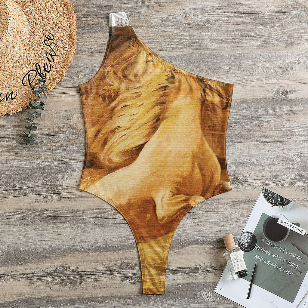 Vintage Horse Painting Print One Shoulder Bodysuit