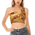 Vintage Horse Painting Print One Shoulder Crop Top