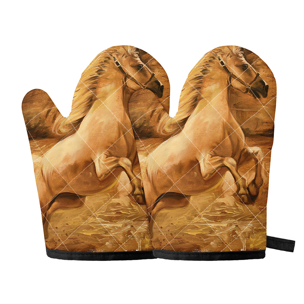 Vintage Horse Painting Print Oven Mitts