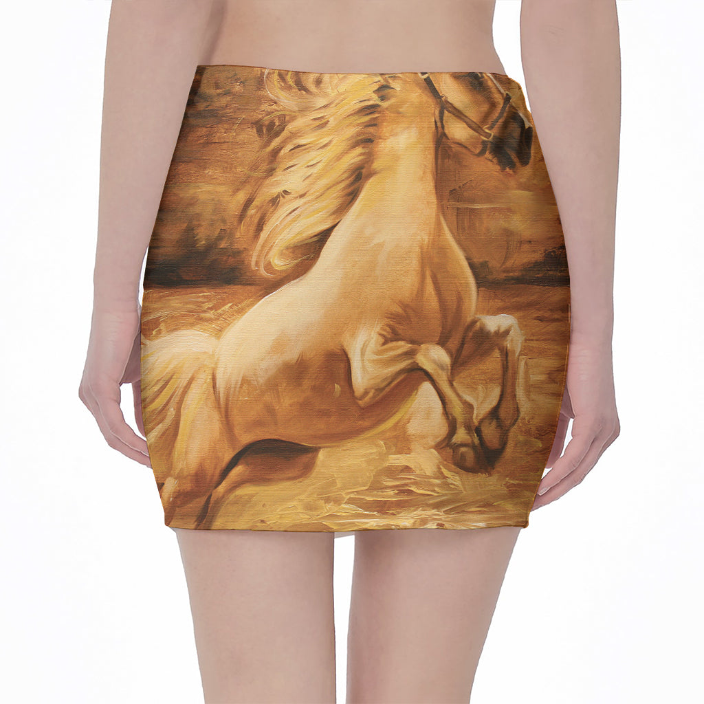 Vintage Horse Painting Print Pencil Mini Skirt