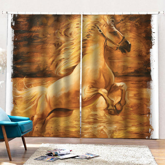 Vintage Horse Painting Print Pencil Pleat Curtains
