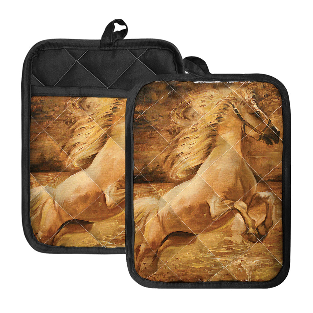 Vintage Horse Painting Print Pot Holders With Pocket
