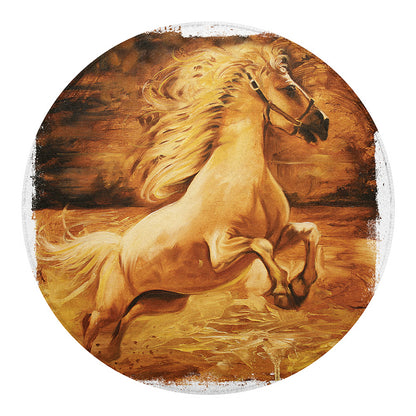 Vintage Horse Painting Print Round Blanket