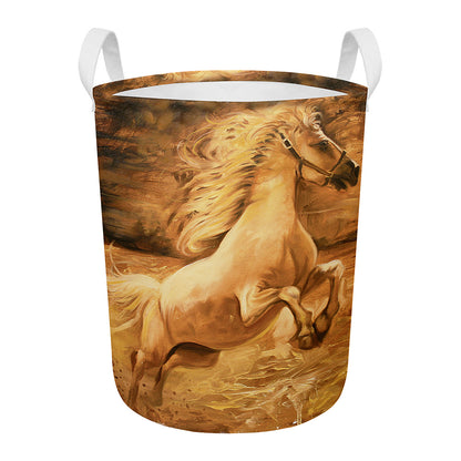 Vintage Horse Painting Print Round Laundry Basket