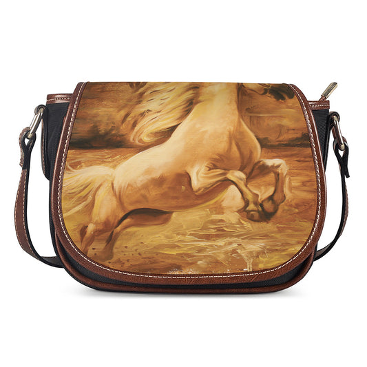 Vintage Horse Painting Print Saddle Bag