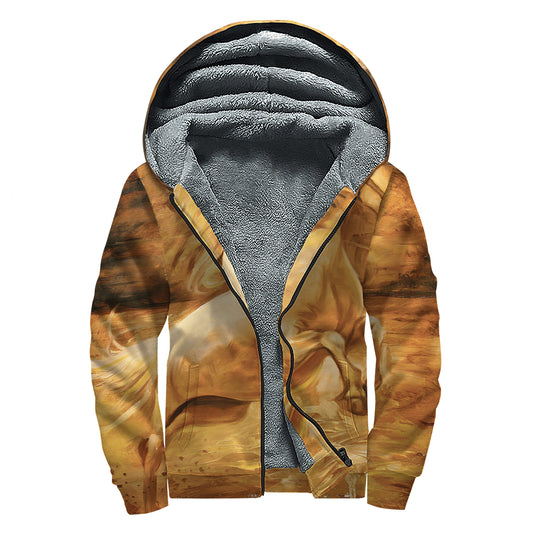 Vintage Horse Painting Print Sherpa Lined Zip Up Hoodie