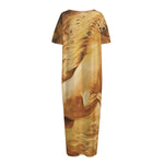 Vintage Horse Painting Print Short Sleeve Long Nightdress
