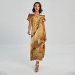 Vintage Horse Painting Print Short Sleeve Maxi Dress