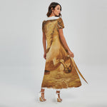 Vintage Horse Painting Print Short Sleeve Maxi Dress