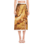 Vintage Horse Painting Print Side Slit Midi Skirt