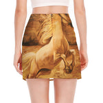 Vintage Horse Painting Print Side Slit Mini Skirt