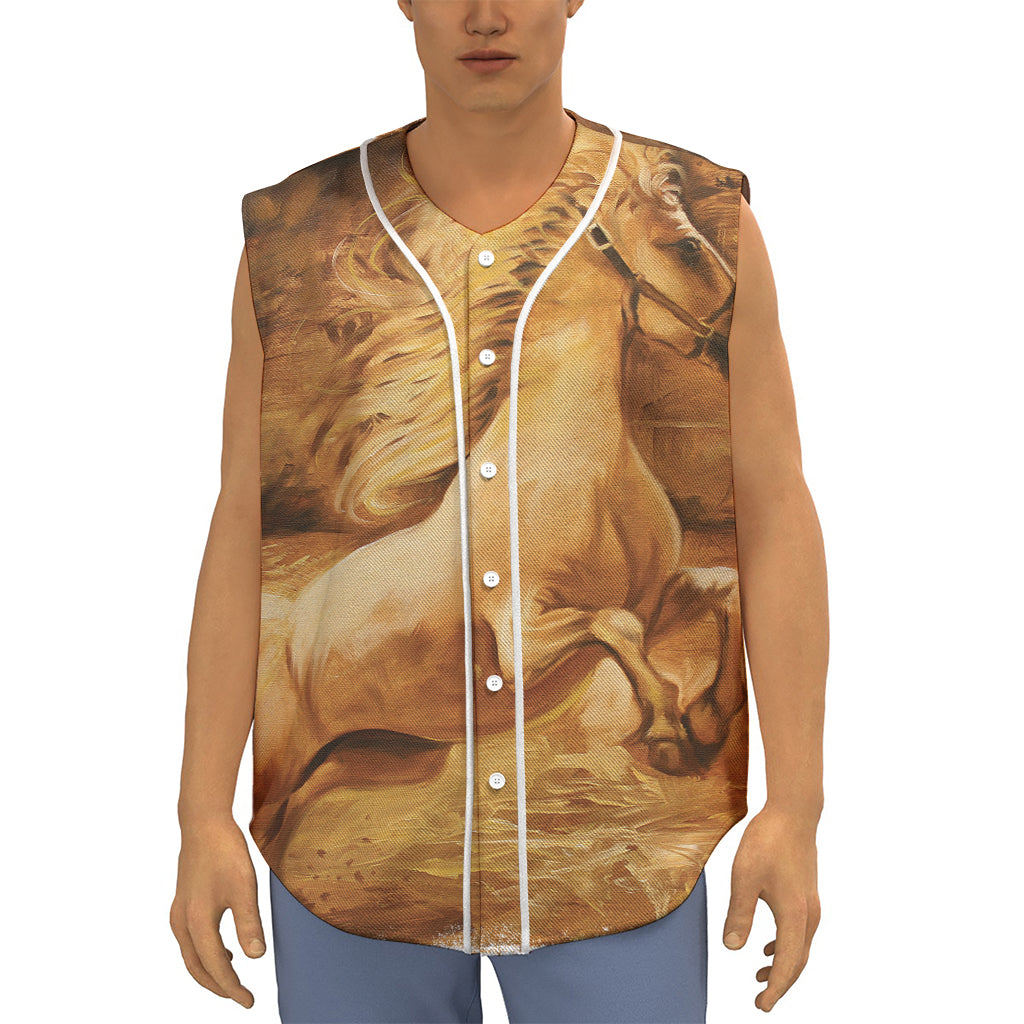 Vintage Horse Painting Print Sleeveless Baseball Jersey