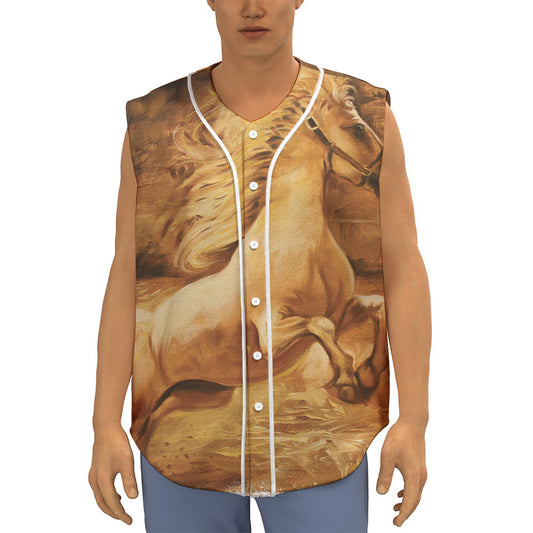 Vintage Horse Painting Print Sleeveless Baseball Jersey