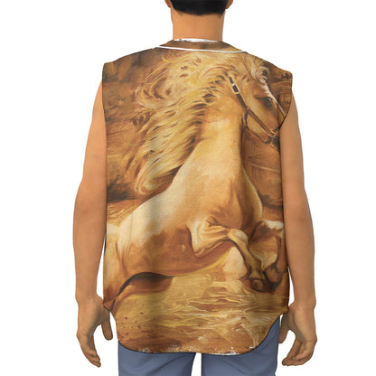 Vintage Horse Painting Print Sleeveless Baseball Jersey