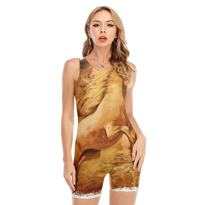 Vintage Horse Painting Print Sleeveless One Piece Swimsuit