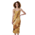 Vintage Horse Painting Print Slim Fit Midi Cami Dress