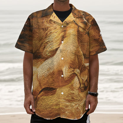 Vintage Horse Painting Print Textured Short Sleeve Shirt