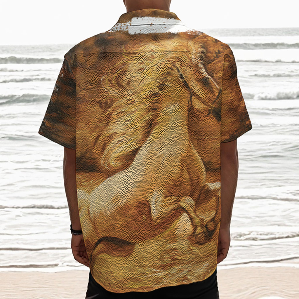 Vintage Horse Painting Print Textured Short Sleeve Shirt