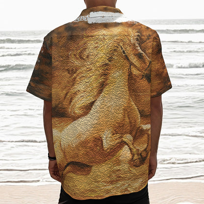 Vintage Horse Painting Print Textured Short Sleeve Shirt