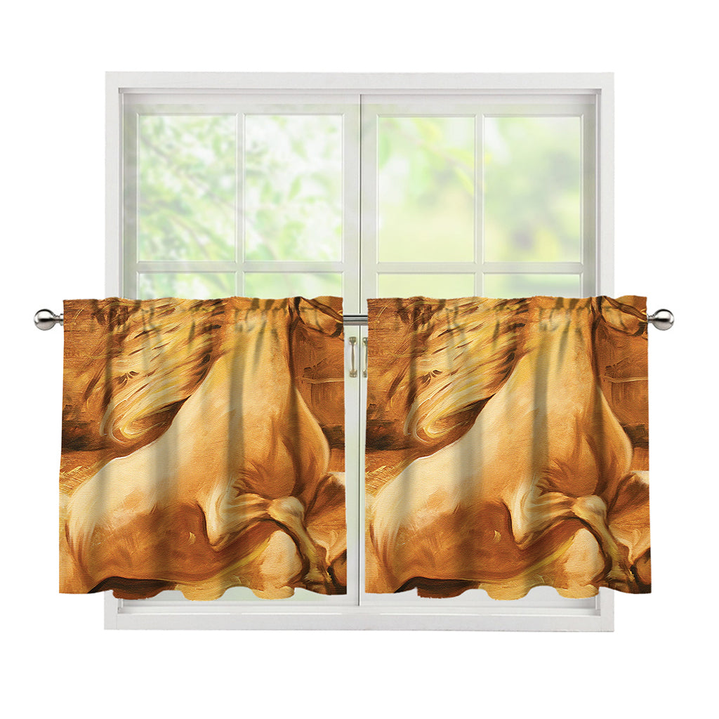 Vintage Horse Painting Print Tier Curtains