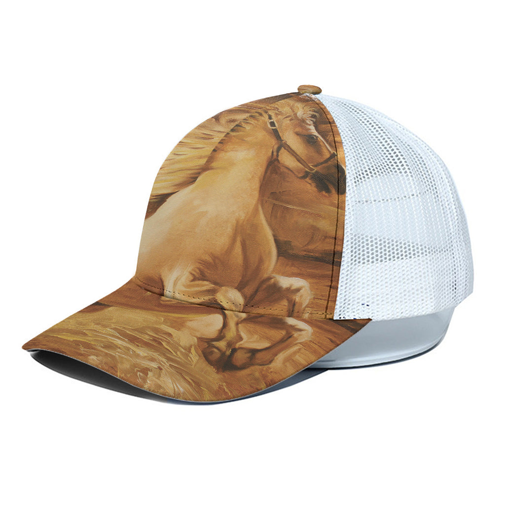 Vintage Horse Painting Print White Mesh Trucker Cap