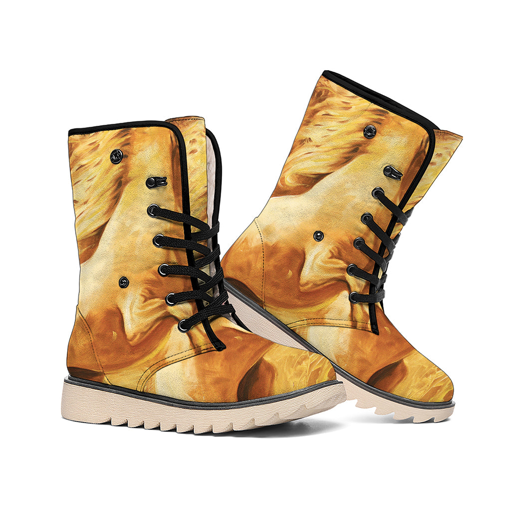 Vintage Horse Painting Print Winter Boots