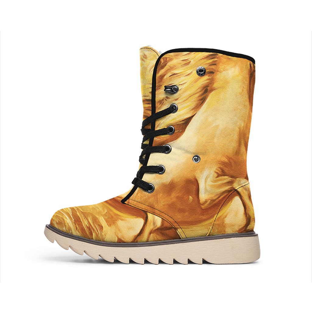 Vintage Horse Painting Print Winter Boots