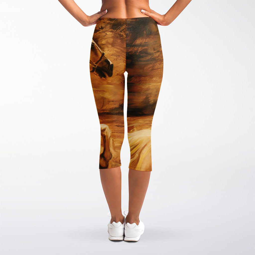 Vintage Horse Painting Print Women's Capri Leggings