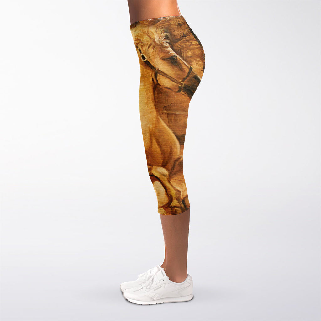 Vintage Horse Painting Print Women's Capri Leggings