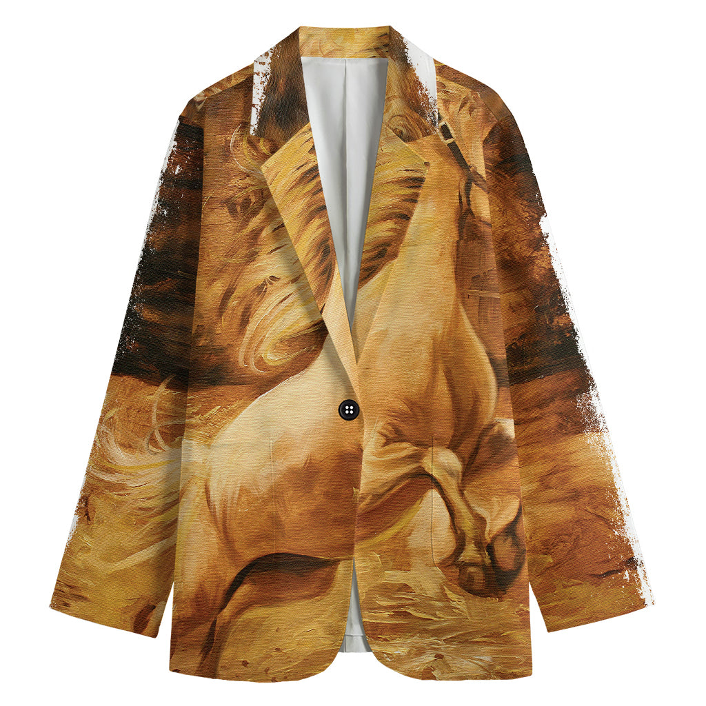 Vintage Horse Painting Print Women's Cotton Blazer