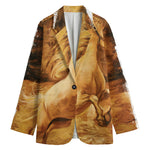 Vintage Horse Painting Print Women's Cotton Blazer