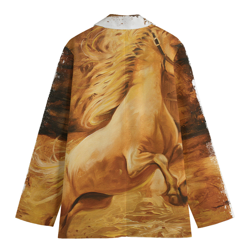 Vintage Horse Painting Print Women's Cotton Blazer