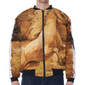 Vintage Horse Painting Print Zip Sleeve Bomber Jacket