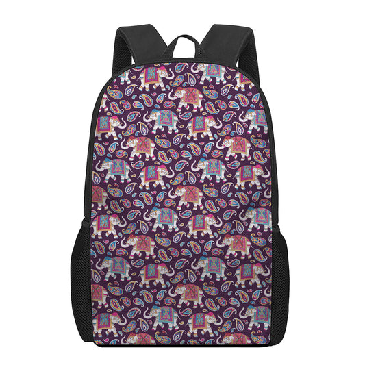 Vintage Indian Elephant Pattern Print 17 Inch Backpack
