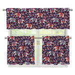 Vintage Indian Elephant Pattern Print 3 Piece Kitchen Curtains