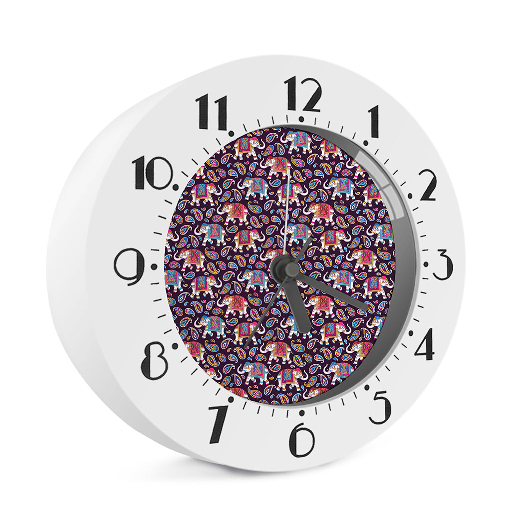 Vintage Indian Elephant Pattern Print Alarm Clock