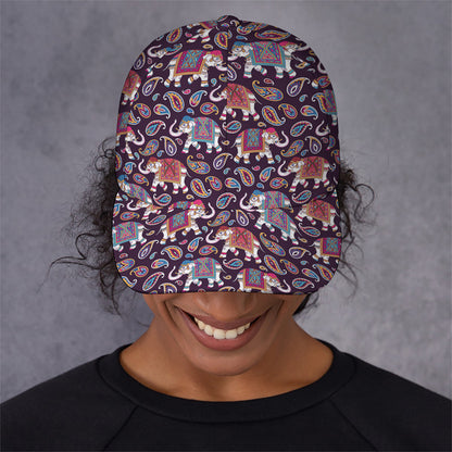 Vintage Indian Elephant Pattern Print Baseball Cap