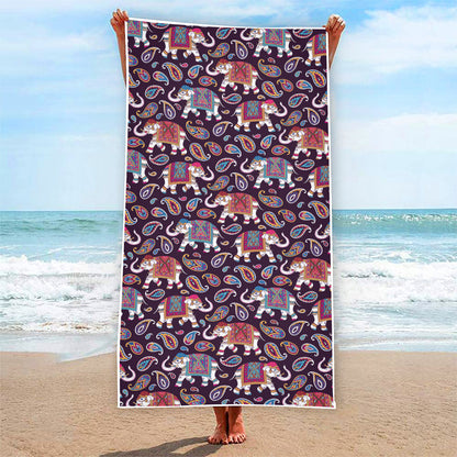 Vintage Indian Elephant Pattern Print Beach Towel