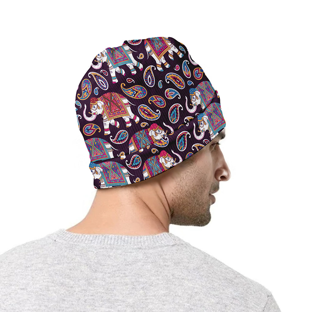 Vintage Indian Elephant Pattern Print Beanie