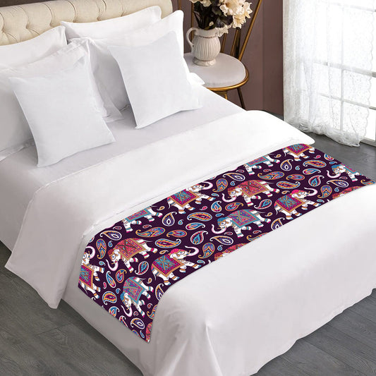 Vintage Indian Elephant Pattern Print Bed Runner