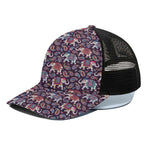 Vintage Indian Elephant Pattern Print Black Mesh Trucker Cap